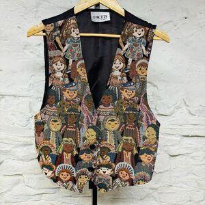 Facets by Mirrors Vest Tapestry Top Vtg 80s 90s International People Children